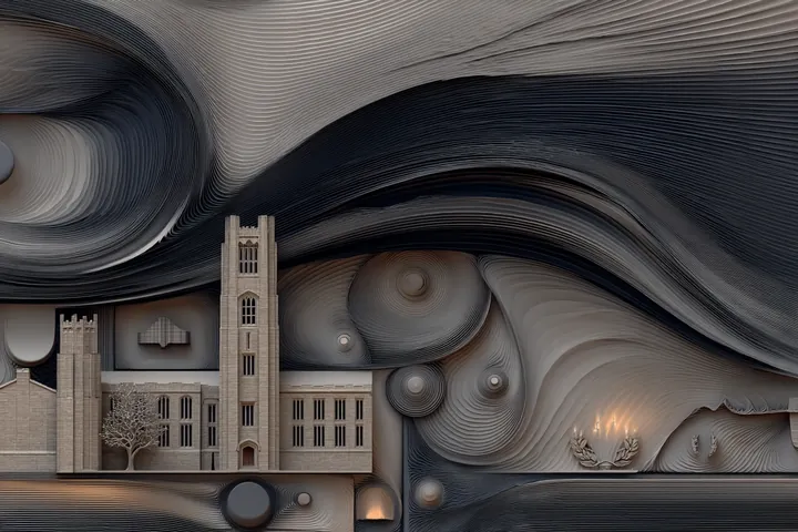 Architectural collage with a dark wave over a city