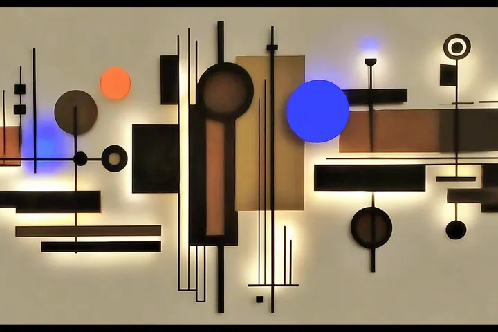 Abstract collage of circles, lines and light